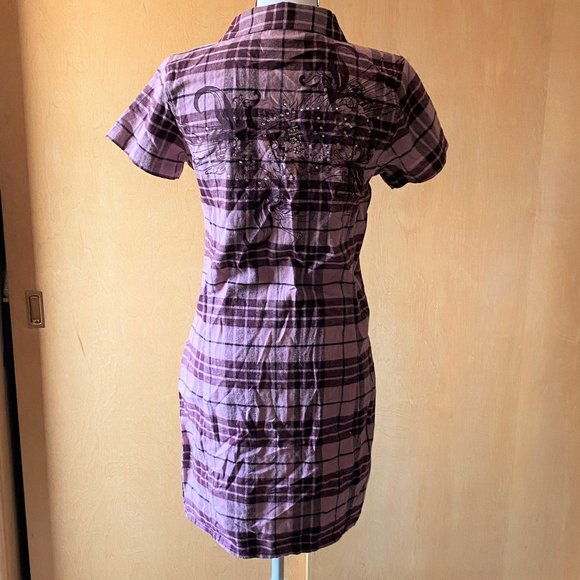 NWT Sz M Sour N Cream Pink Plaid Shirt Dress - Picture 5 of 6